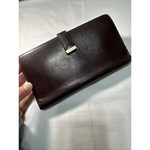 RARE COACH Vintage Brown Leather Wallet Organizer Checkbook Coin Purse Gold Tone